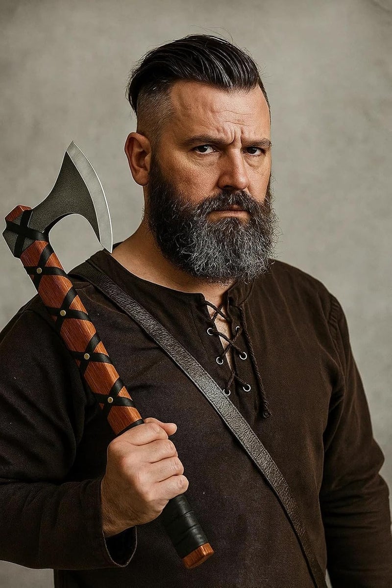 FH TRADERS Viking Axe of Ragnar Lothbrok Hunting Axe with Rosewood Handle - Hand-Forged High Carbon Steel Sharp Blade, Handmade Camping Axes, Hatchet-Norse Ax, Tomahawk Vikings Bearded Axes, with Leather Sheath - Image 2